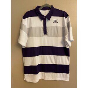 Chuco Golf Men's Striped Polo Shirt Skull & Crossed Clubs Purple & White Size L